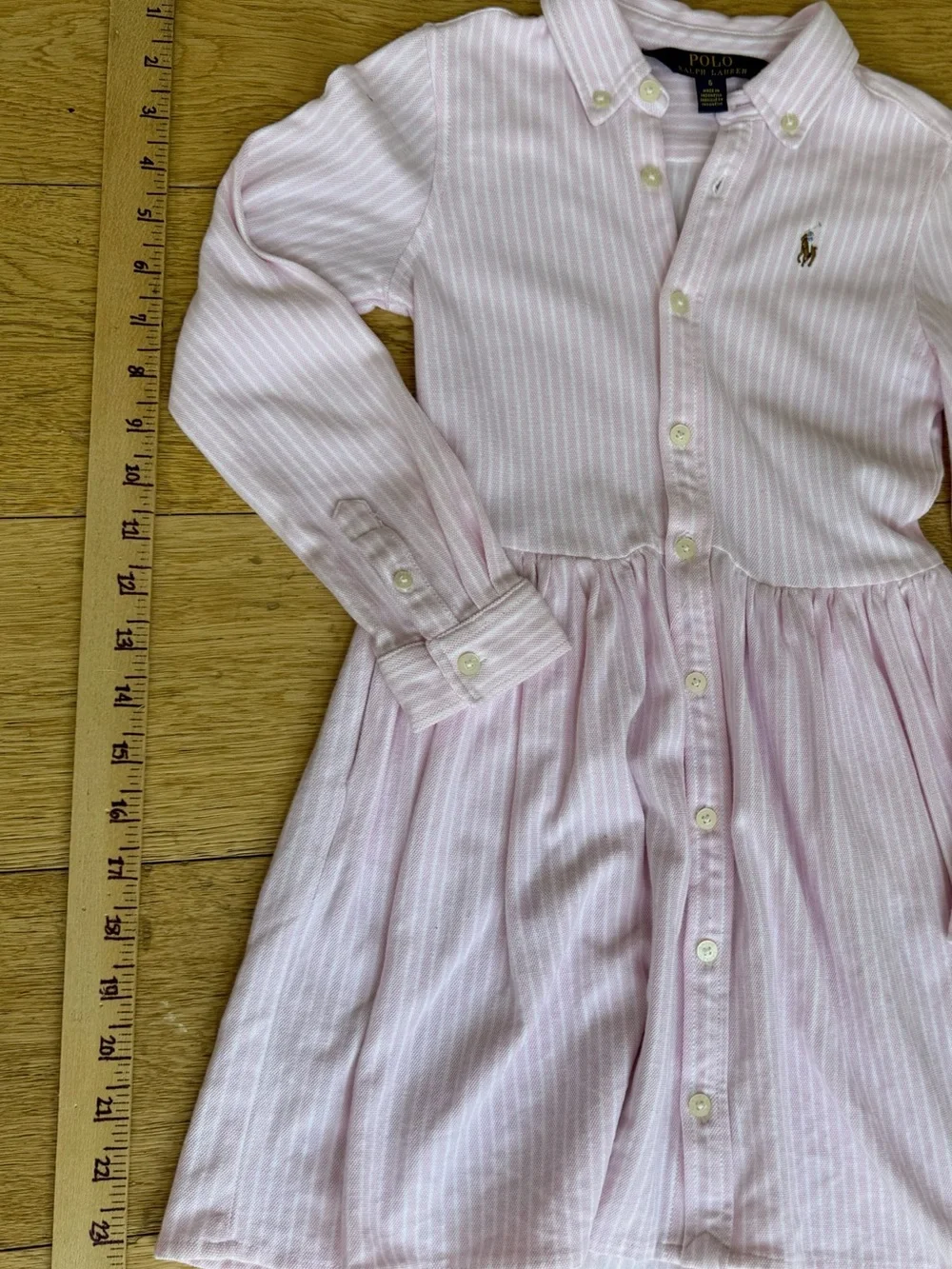 Ralph Lauren Girls Size 6 Pink Stripe Oxford Shirt Dress Cotton Pony Logo